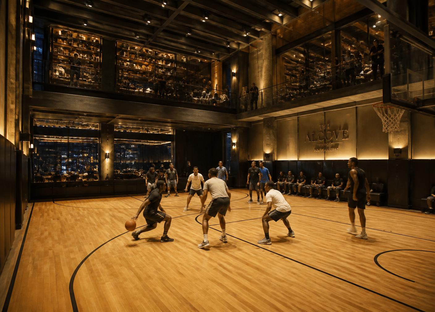 Basketball at ARC with spectators above the court
